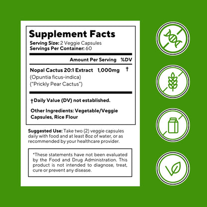 Vitapia Nopal Cactus Extract for Antioxidant, Skin, Metabolism, Wellness, Heart Health Support - 120 Veggie Capsules - Non GMO, Gluten Free Supplement
