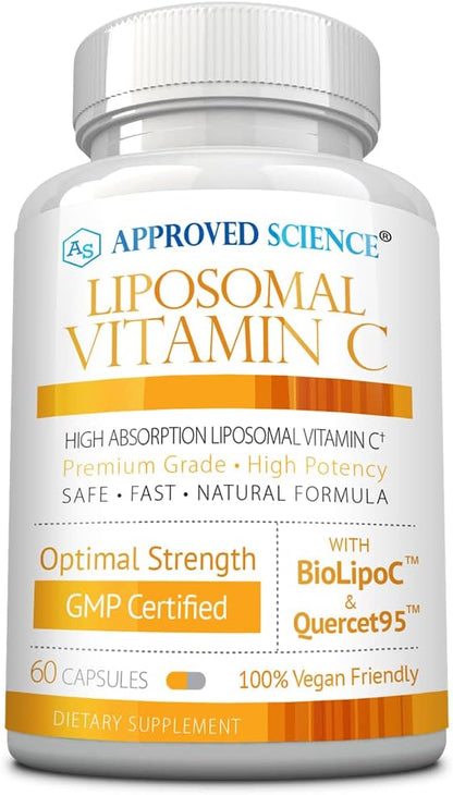 Approved Science Liposomal Vitamin C with Quercetin - 1100 mg - 60 Capsules - Immune Support, Boost Collagen, Antioxidant - High Absorption - Fat Soluble - Non GMO - Vegan - Made in the USA