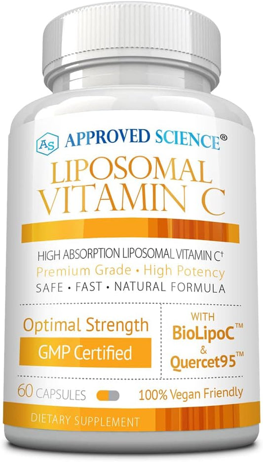 Approved Science Liposomal Vitamin C with Quercetin - 1100 mg - 60 Capsules - Immune Support, Boost Collagen, Antioxidant - High Absorption - Fat Soluble - Non GMO - Vegan - Made in the USA