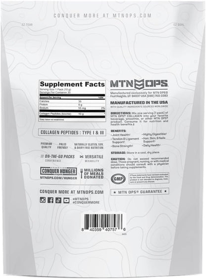 MTN OPS Collagen Peptides Stick Packs, Unflavored Protein Powder