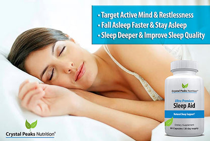 Natural Sleep Aid - Herbal Sleep Supplement Made with Valerian Root, Melatonin, Chamomile, Magnesium – Recommended for Difficulty Sleeping - Adult Extra Strength Sleeping Pills. 60 Vegan Capsules