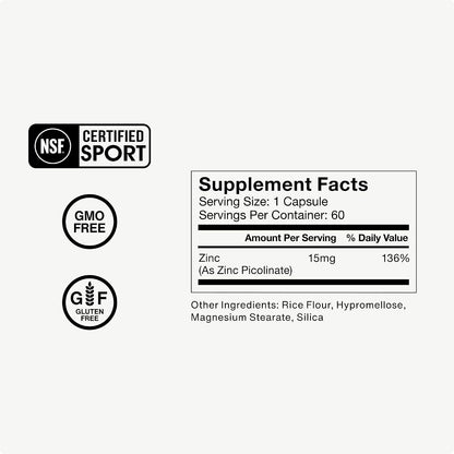 Momentous Zinc Picolinate 15 mg - Immunity & Hormone Support - Bioavailable Zinc Supplement - Promotes Joint Health & Lean Muscle Mass - NSF Certified for Sport - GMO-Free & Gluten-Free - 60 Servings
