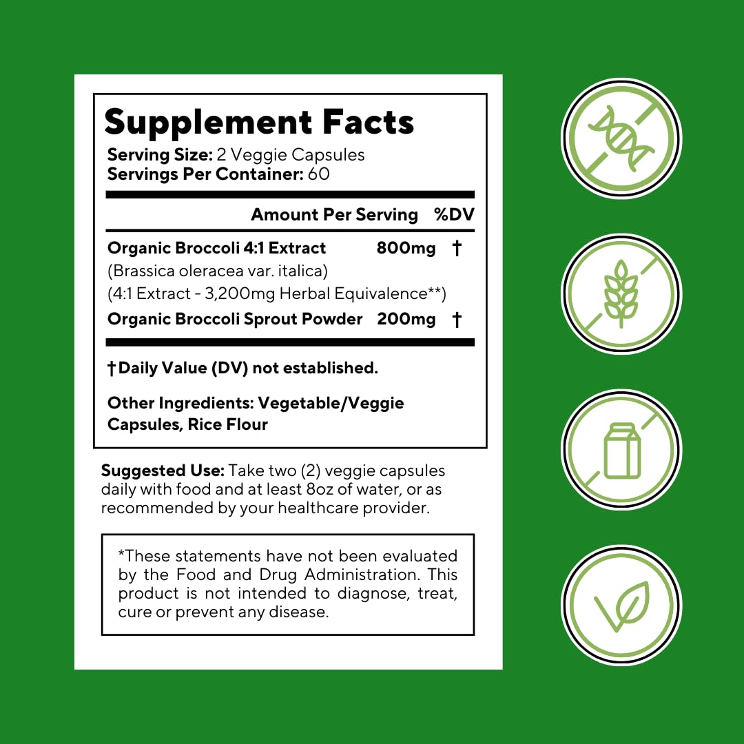 Vitapia Organic Broccoli Sprout & Broccoli Extract for Sulforaphane, Antioxidant, Brain, Skin, Heart Health Support - 120 Veggie Capsules - Non-GMO, Gluten-Free, Vegan-Friendly Supplement