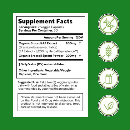 Vitapia Organic Broccoli Sprout & Broccoli Extract for Sulforaphane, Antioxidant, Brain, Skin, Heart Health Support - 120 Veggie Capsules - Non-GMO, Gluten-Free, Vegan-Friendly Supplement