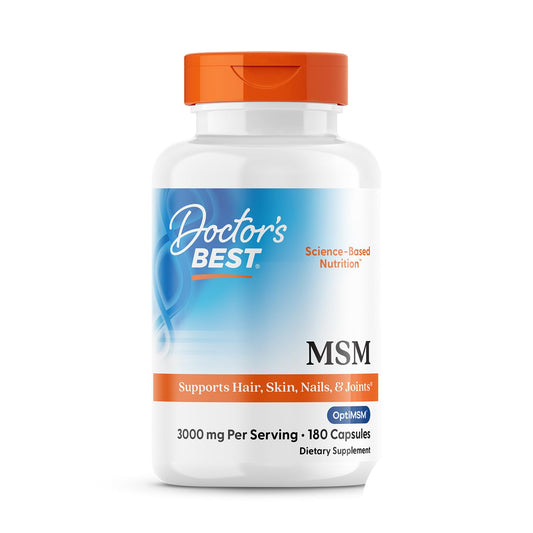 Doctor's Best MSM Supplement Capsules for Men & Women - Supports Hair, Skin, Nails, Joint Health & Mobility, 3000 mg Per Serving, Delivers Beneficial Sulfur w/ OptiMSM, Gluten Free, Non GMO - 360 Caps