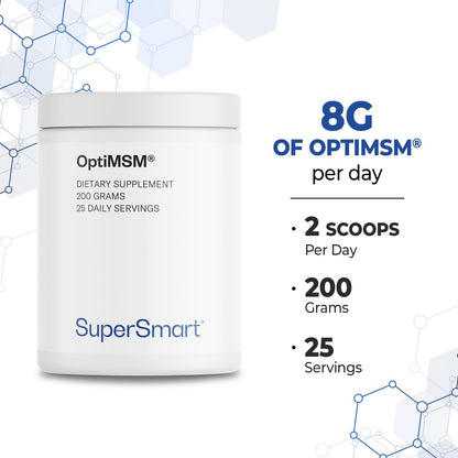 Supersmart - OptiMSM (Methyl-Sulfonyl-Methane) - Patented High Purity Formula | Non-GMO & Gluten Free - 200 g