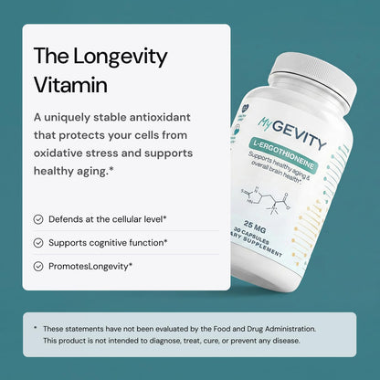 L-Ergothioneine Supplement 25mg – Fermentation-Based 99.9%+ Purity – Physician Formulated Antioxidant for Brain, Heart & Longevity – Vegan, Non-GMO, No Seed Oils, GMP USA – 30 Capsules