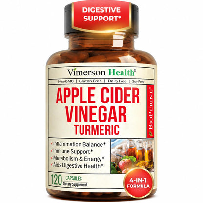 Apple Cider Vinegar Capsules with Turmeric, Ginger & BioPerine 60 Capsules