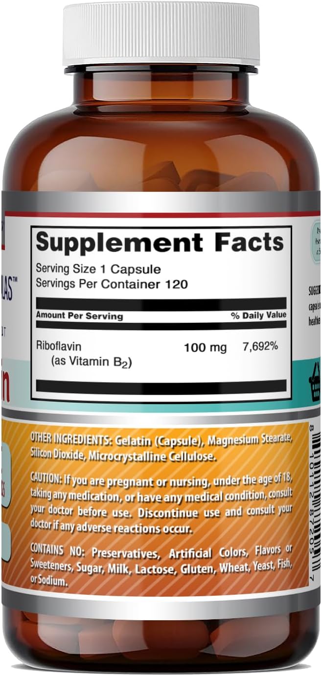 Amazing Formulas Riboflavin (Vitamin B2) Supplement |100 Mg Per Serving | 120 Capsules | Non-GMO | Gluten Free | Made in USA
