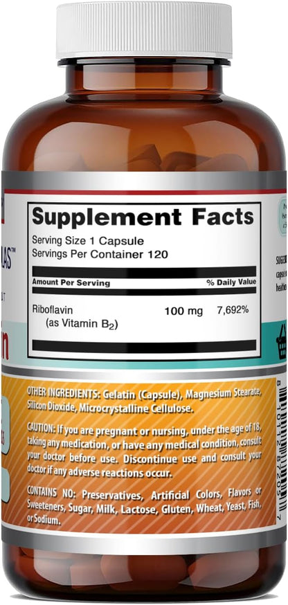 Amazing Formulas Riboflavin (Vitamin B2) Supplement |100 Mg Per Serving | 120 Capsules | Non-GMO | Gluten Free | Made in USA