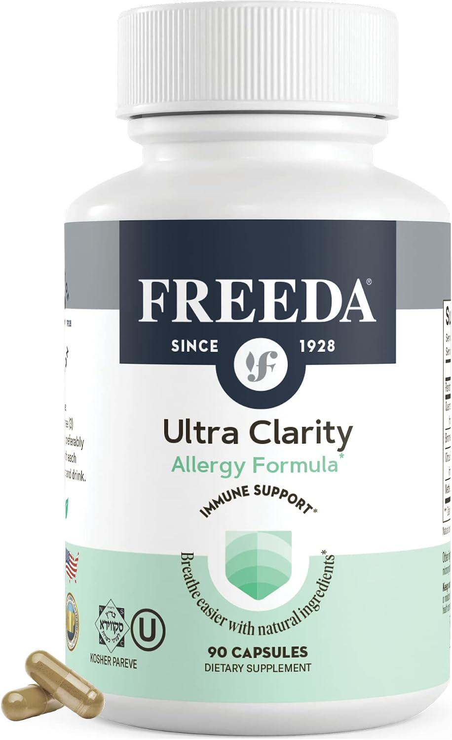 FREEDA Natural Allergy Capsules with Quercetin Bromelain & Nettle Leaf 90ct | Supports Seasonal Wellness & Respiratory Health – Botanical Quercetin Blend – Non-Drowsy Formula, Vegan & Made in USA