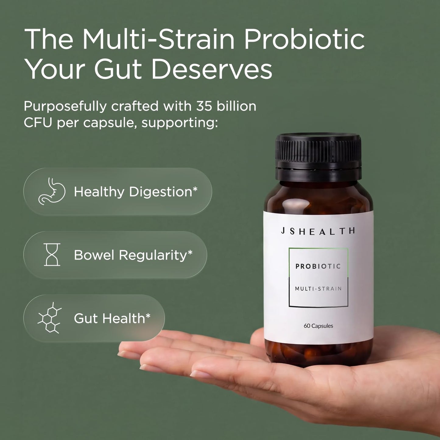 JSHealth Vitamins Gut Health and Immunity Formula, 30 Capsules | Probiotics for Women and Men, Shelf Stable Probiotic Supplement for Digestive Health and Immune Support