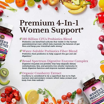 VITALITOWN Women's Probiotics 120 Billion CFUs 1 Daily, 30 Strains, with Prebiotics