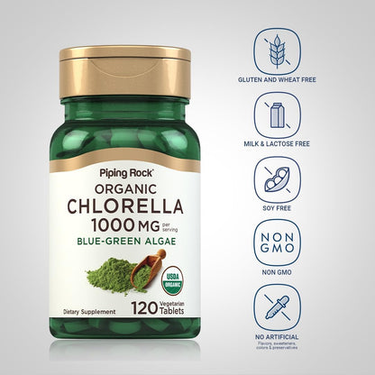 Piping Rock Chlorella | 1000mg | 120 Tablets | Organic Blue-Green Algae | Non-GMO, Gluten Free Supplement