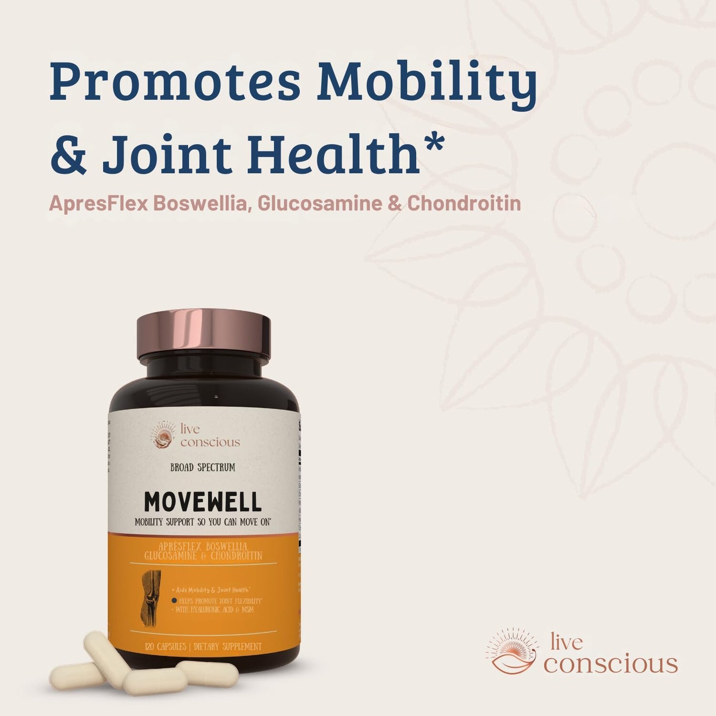 Live Conscious Glucosamine Chondroitin with MSM, Hyaluronic Acid, and More - MoveWell Joint Health Supplement