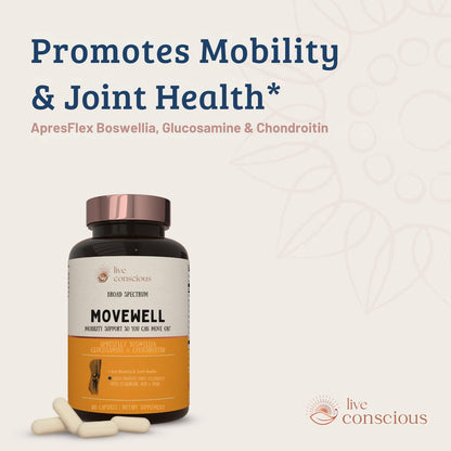 Live Conscious Glucosamine Chondroitin with MSM, Hyaluronic Acid, and More - MoveWell Joint Health Supplement