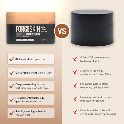Forge Skin Face Moisturizer for Men Wrinkle Defense Beef Tallow Balm, 1.7oz | 100% grass-fed beef tallow, essential oils, paraben-free, no synthetic fragrance, minimizes look of fine lines, men 35+
