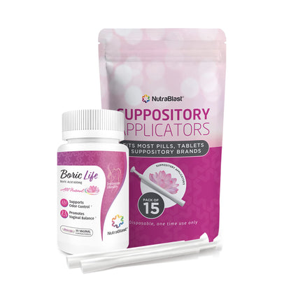 NutraBlast Boric Acid Vaginal Suppositories 600mg w/Applicator, 30 Suppositories 