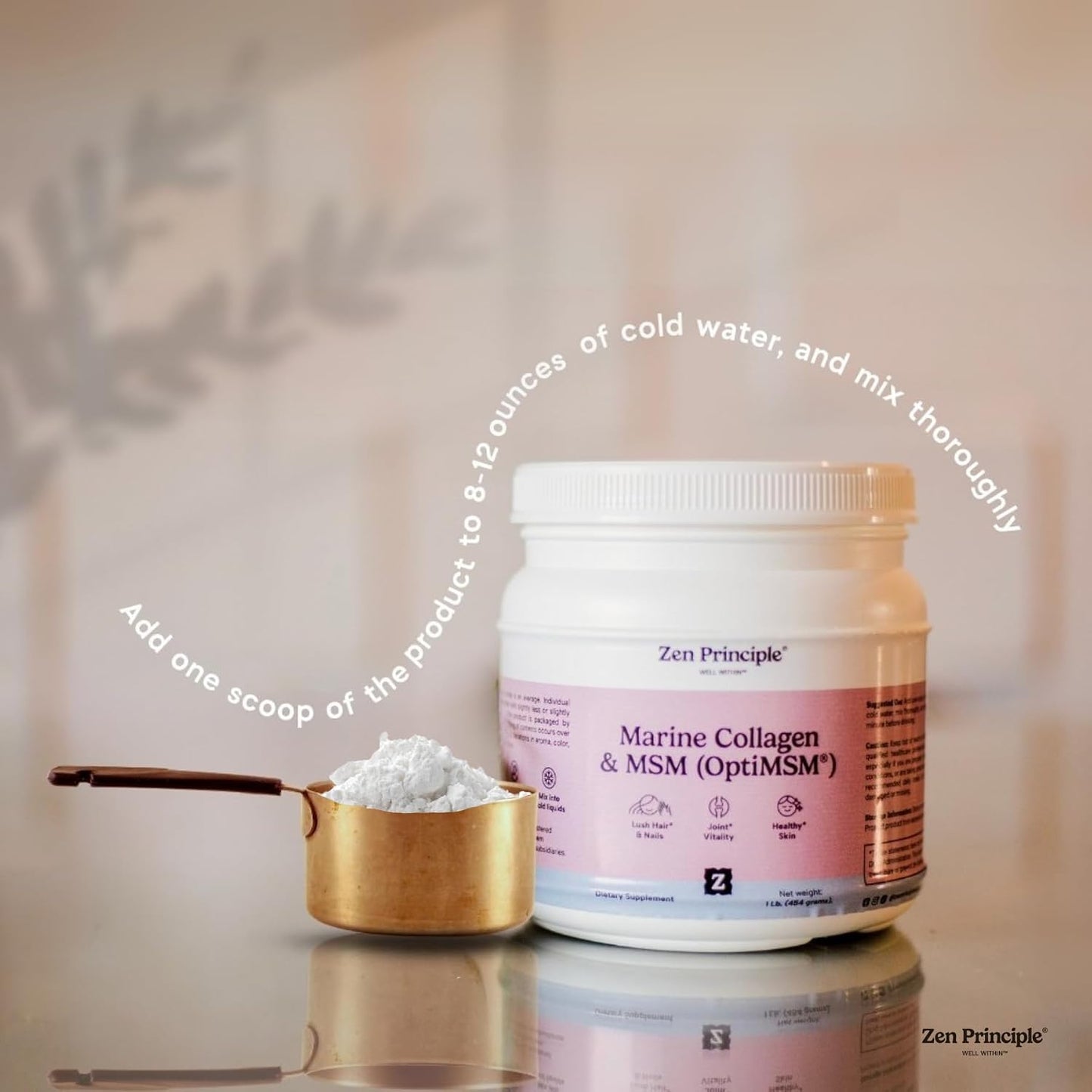 Zen Principle Marine Collagen Peptides Powder with OptiMSM® Supplement. Supports Skin Health & Appearance in Women. Wild-Caught Fish, Non-GMO. Hydrolyzed Type 1, 2, 3 & 4 Collagen, 16 oz.