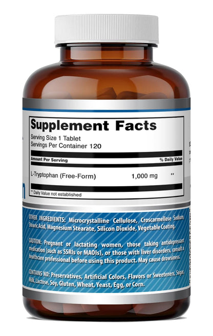 Amazing Formulas L-Tryptophan 1000mg Tablets Supplement | Non-GMO | Gluten Free | Made in USA (240 Count)