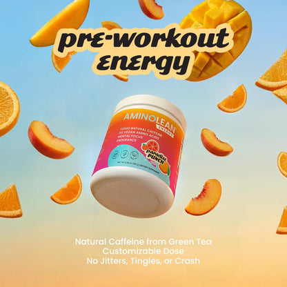AminoLean Pre Workout Powder & Natural Amino Energy with Vegan BCAA + EAA | Jitter-Free Preworkout Energy from Green Tea + Amino Acids & Weight Management for Women & Men - Vegan, Zero Sugar, No Crash
