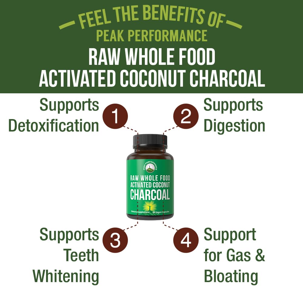 Peak Performance Activated Charcoal Vegan Capsules from Wild Harvested Coconut