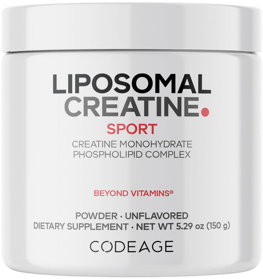 Codeage Liposomal Creatine Powder, 5000mg, Monohydrate, Unflavored, 90 SRV | Liposomal micronized creatine monohydrate, 5 g per serving, unflavored. Three-month supply. Non-GMO.