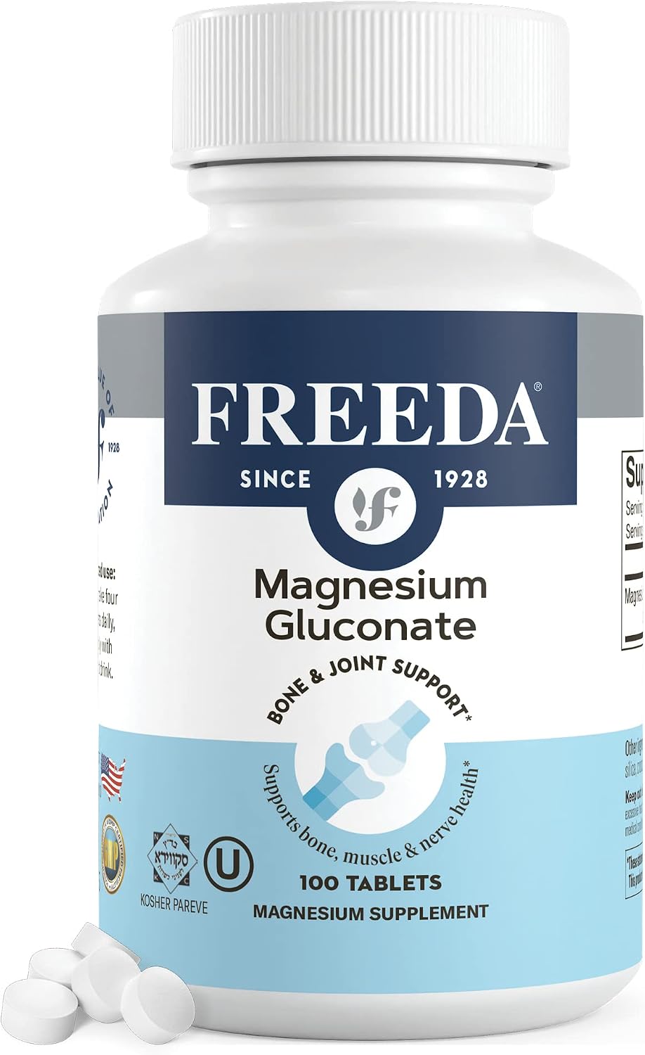 Freeda Magnesium Gluconate Vegan Supplement - 100 Tablets | Gentle and Highly Absorbable Magnesium Gluconate Supplement - Supporting Bone, Nerve & Muscle Function