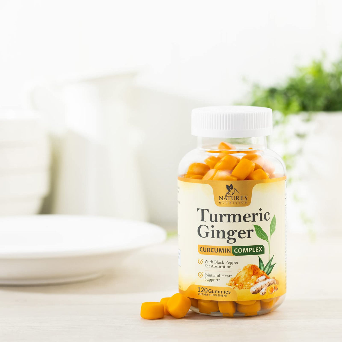 Turmeric Ginger Gummies - Vegan Turmeric Curcumin Gummy with 95% Curcuminoids