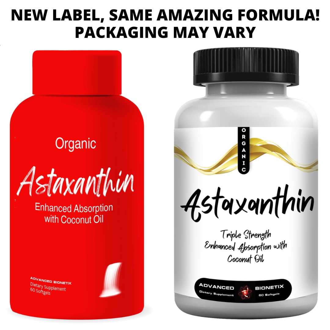 Advanced Bionetix Triple Strength AstaQuil™ Astaxanthin 12mg High Bioavailability Formula, 60 Softgels Organic Coconut Oil for Enhanced Absorption. Powerful Antioxidant for Eye, Joint & Heart Health