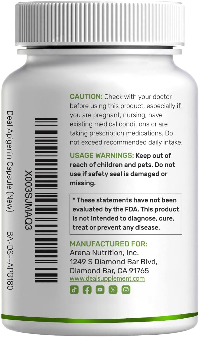 Apigenin, 100mg Per Serving, 240 Capsules – Raw Plant Extract from Chamomile Flower – Active Bioflavonoids & Antioxidants – Sleep & Relaxation Supplement – Non-GMO