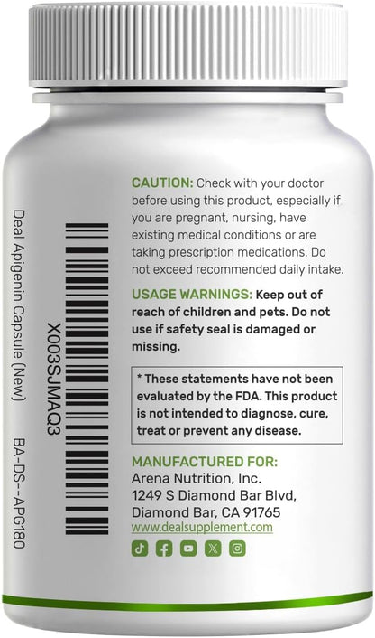 Apigenin, 100mg Per Serving, 240 Capsules – Raw Plant Extract from Chamomile Flower – Active Bioflavonoids & Antioxidants – Sleep & Relaxation Supplement – Non-GMO