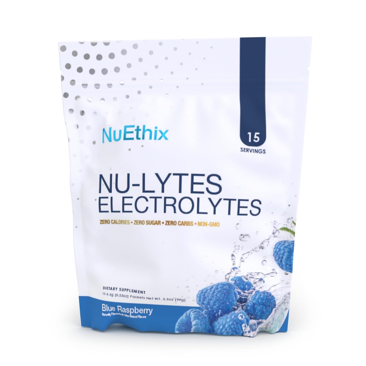 NuEthix Formulations NU-LYTES Electrolytes Hydration Packets, Zero Calories, Zero Sugar, Zero Carbs, Non-GMO, Electrolytes Powder Packets, Glycogen Replenishment, 15 Servings (Watermelon)