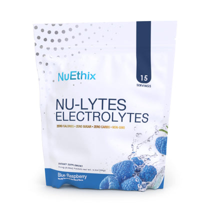 NuEthix Formulations NU-LYTES Electrolytes Hydration Packets, Zero Calories, Zero Sugar, Zero Carbs, Non-GMO, Electrolytes Powder Packets, Glycogen Replenishment, 15 Servings (Watermelon)