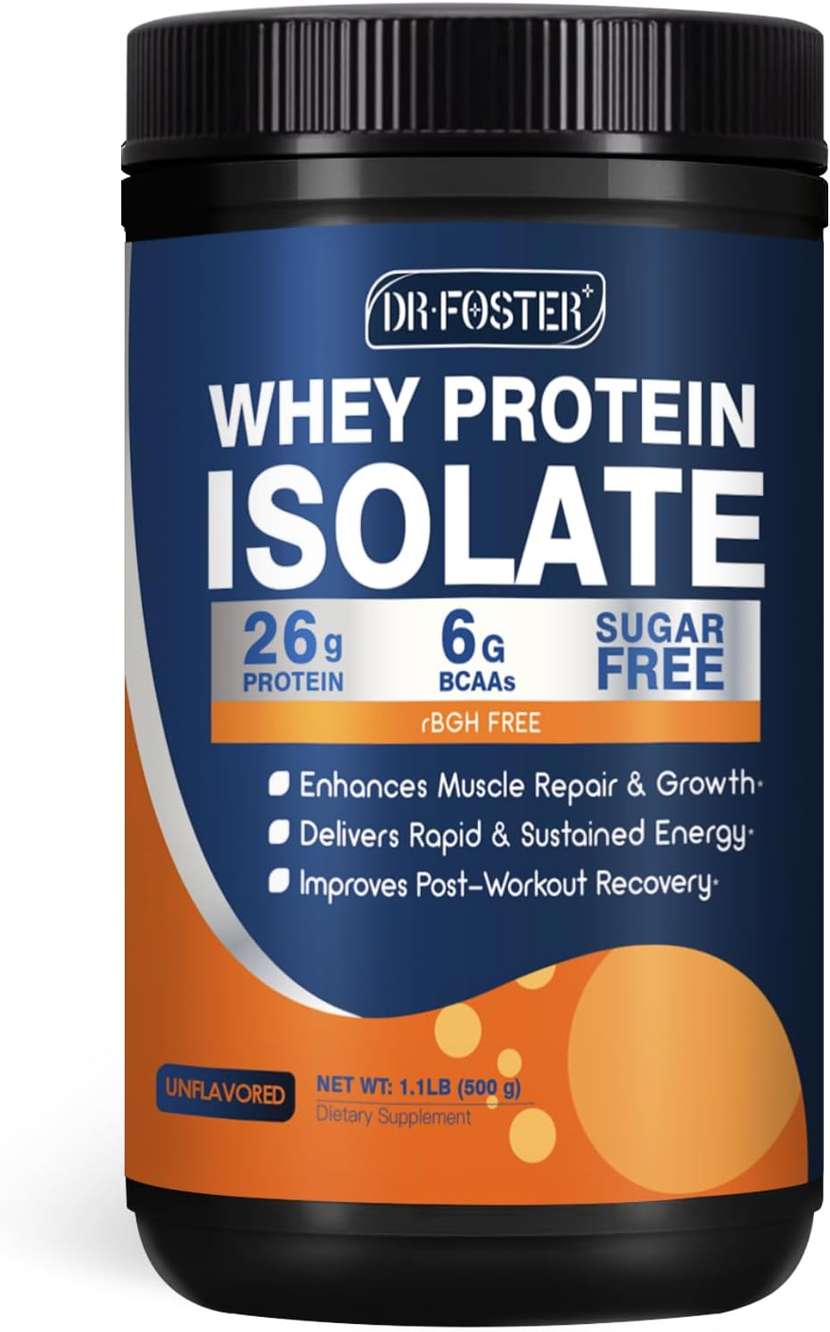 DRFOSTER Whey Protein Isolate Powder Unflavored, 26g Protein, 1.1 lbs | Grass Fed Whey Isolate, Muscle Recovery & Growth, Fitness Goal, Post-Workout, Sugar Free, Keto Friendly, Non-GMO, Low Calorie