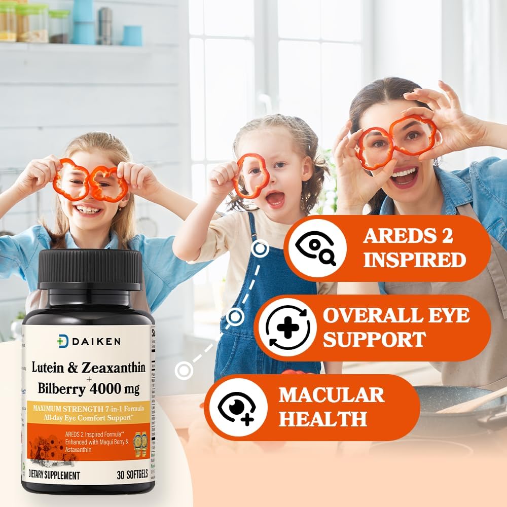 DAIKEN Lutein and Zeaxanthin Supplements, AREDS 2 Inspired Formula with Astaxanthin, Maqui Berry, Bilberry, Flaxseed Oil & Vitamin E, 30 Softgels (Pack of 2)