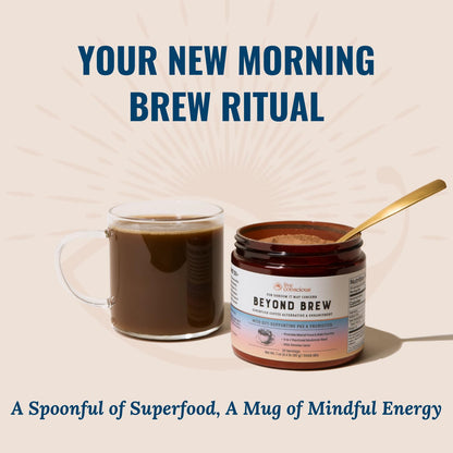 Live Conscious Beyond Brew - Coffee Alternative - Low Caffeine - Mushroom Complex w/Lion’s Mane, Reishi, Cordyceps & Chaga for Sustained Focus, Energy & Immunity - w/Prebiotics & Probiotics - 30