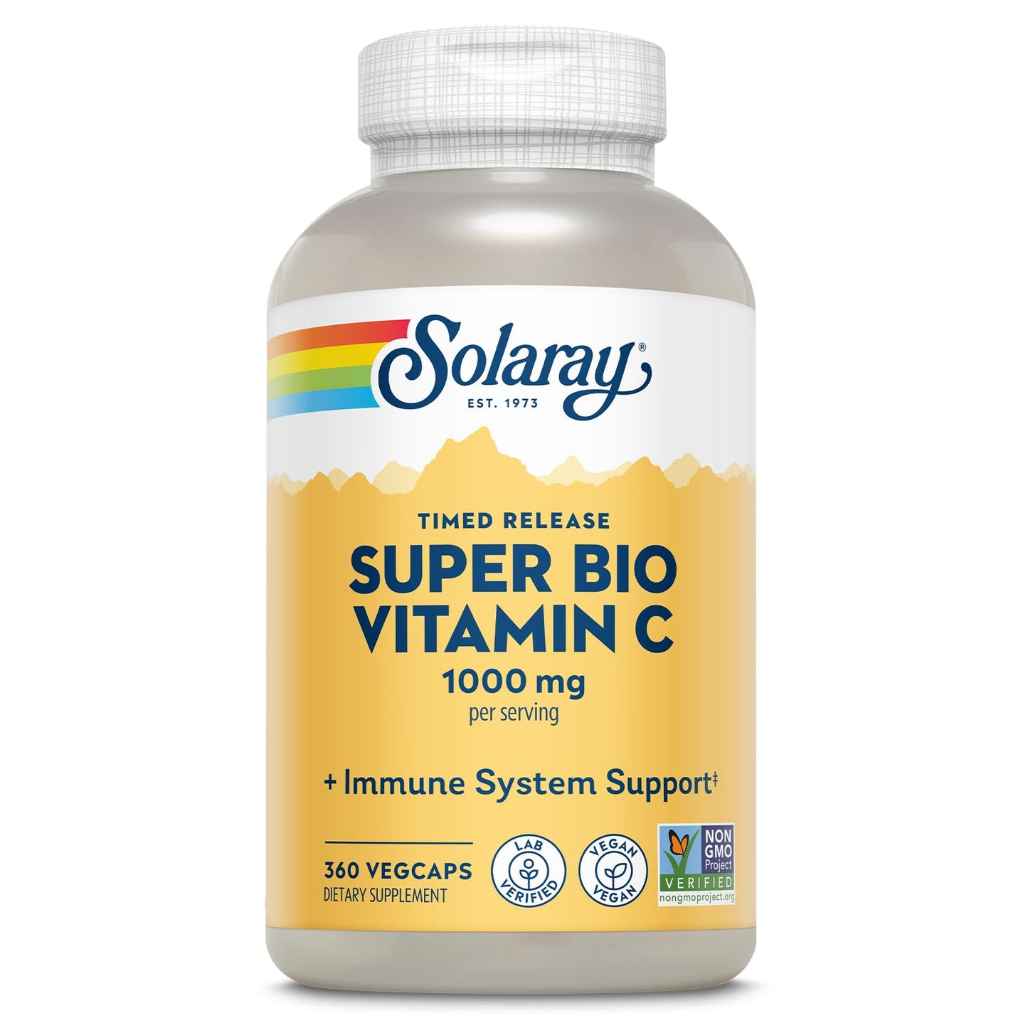 SOLARAY Super Bio Vitamin C 1000mg, Buffered, Two-Stage Timed Release with Bioflavonoids, Immune Support Supplement, High Absorption, Vegan, 60-Day Guarantee – 250 VegCaps