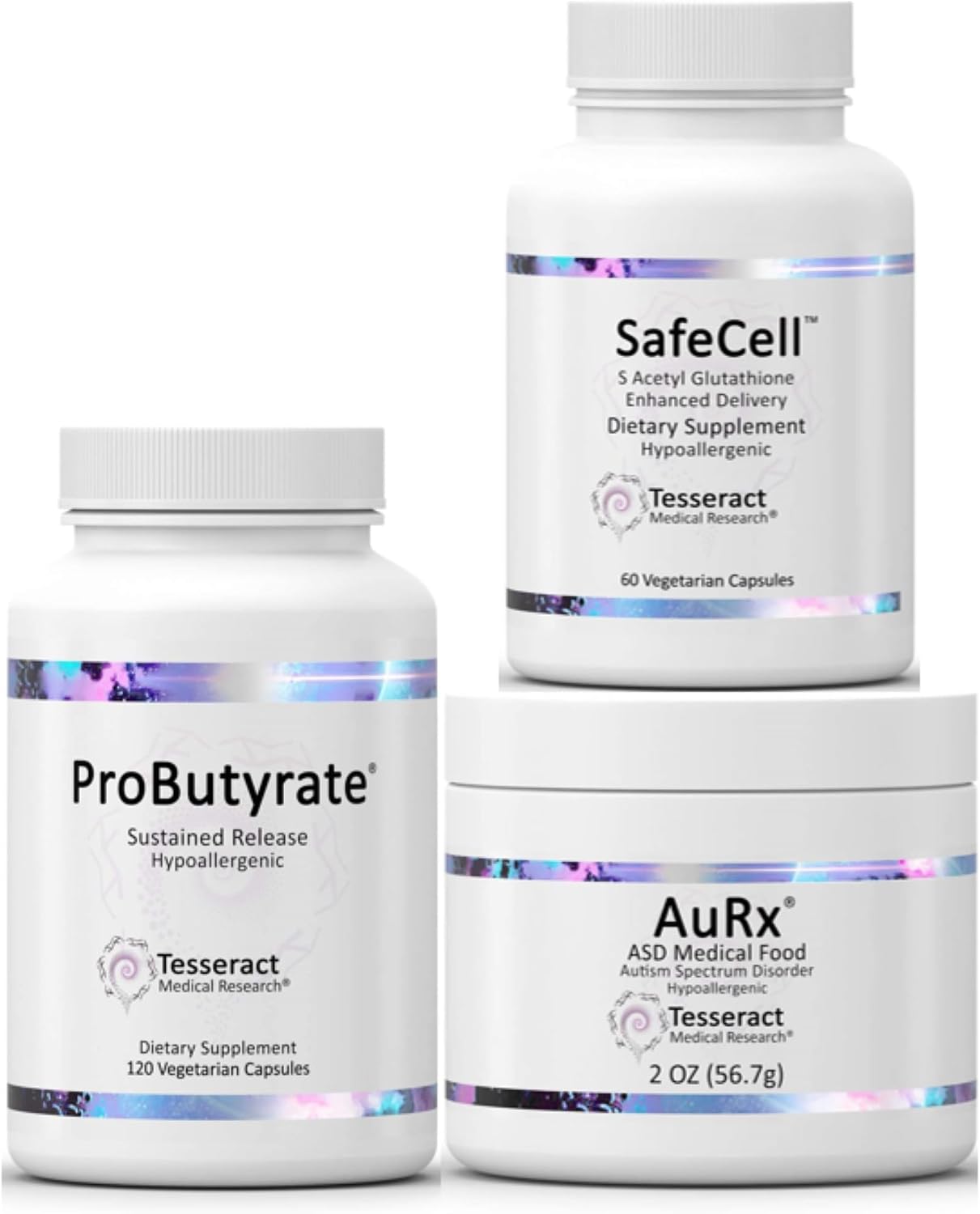 Tesseract Medical Research ProButyrate Gut Health Supplement & SafeCell S-Acetyl Glutathione Supplement & AuRx Autism Spectrum Medical Food Powder