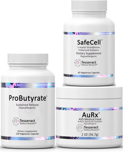 Tesseract Medical Research ProButyrate Gut Health Supplement & SafeCell S-Acetyl Glutathione Supplement & AuRx Autism Spectrum Medical Food Powder