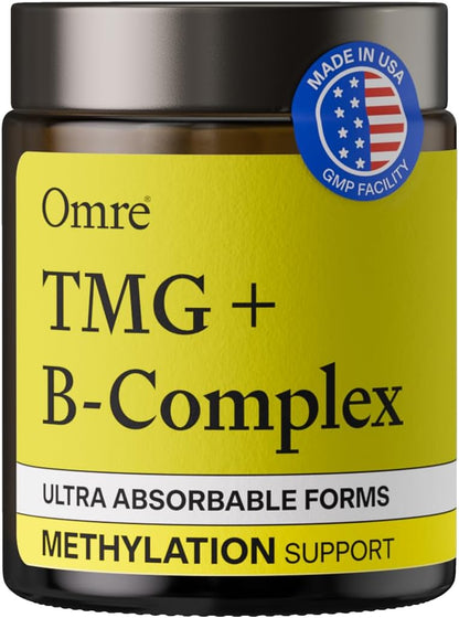 OMRE - TMG (Trimethylglycine) 1000mg with Methyl B Complex — Supports Heart & Liver Health — Betaine Supplement, Vegan - Methyl Donor