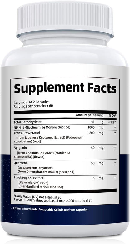 Migcopat NMN Supplement 1000mg – NMNH Alternative 5-in-1 NAD Supplement w/Resveratrol, Apigenin, Quercetin & Black Pepper – Supports Cellular Energy, Healthy Aging & Longevity – 120 Veggie Capsules