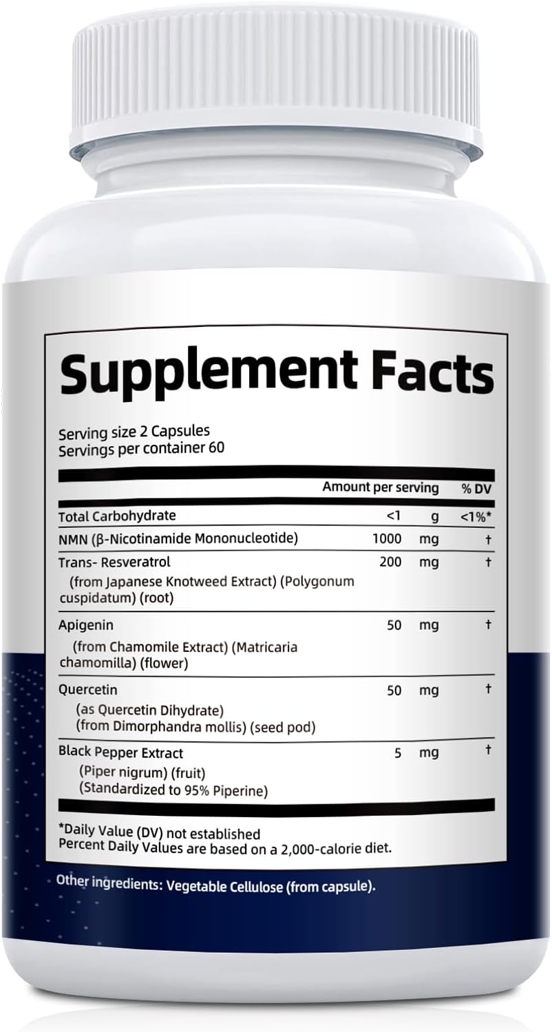 Migcopat NMN Supplement 1000mg – 5-in-1 NAD Supplement w/Resveratrol, Apigenin, Quercetin & Black Pepper – NMNH Alternative – Supports Cellular Energy, Healthy Aging & Longevity – 120 Veggie Capsules