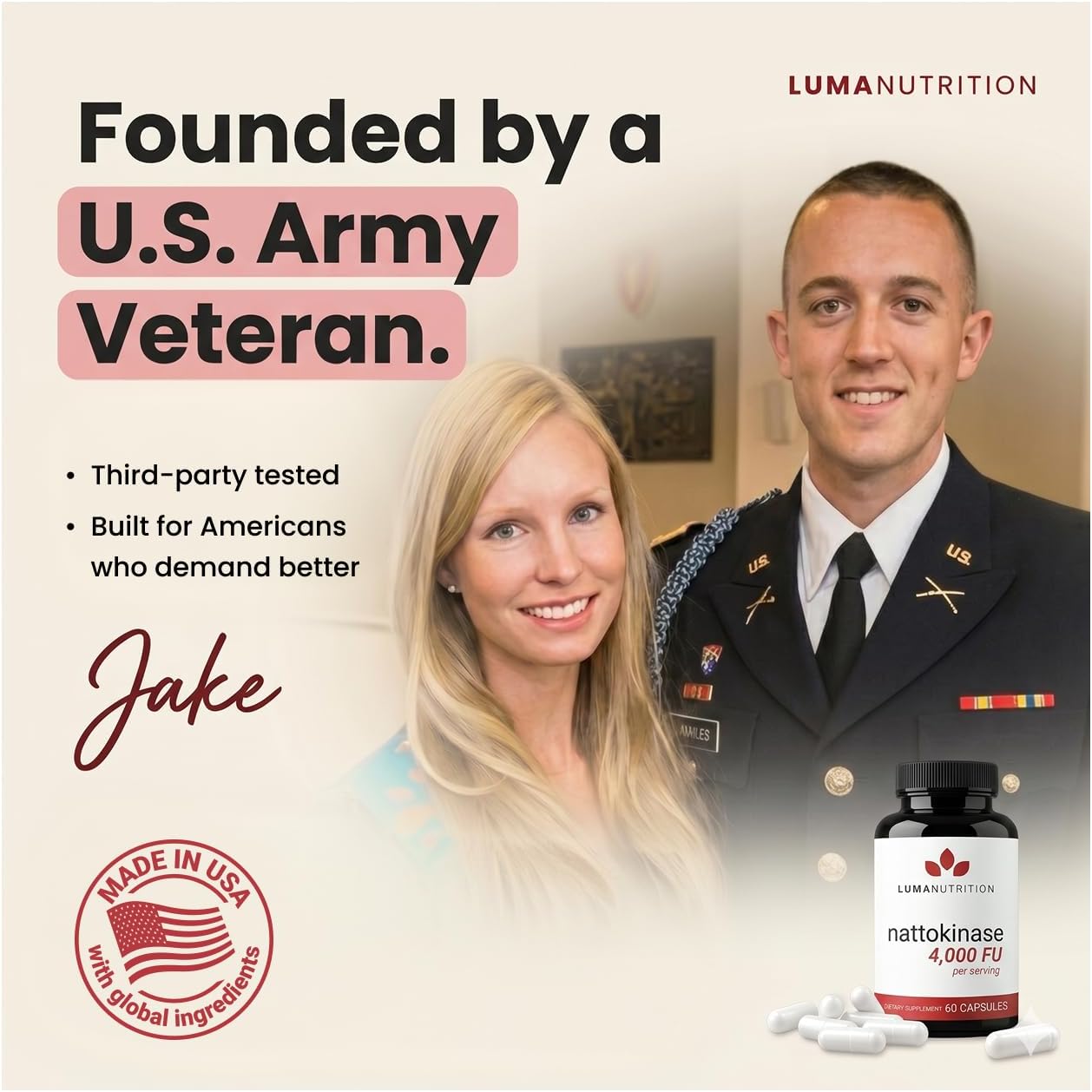 Luma Nutrition Nattokinase Supplement 4000 FU Per Serving - 60 Capsules