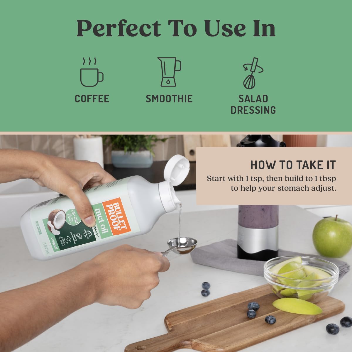 Bulletproof C8 & C10 MCT Oil, 100% Pure Coconut Oil, Triple-Distilled for Sustained Keto Energy, Unflavored, No Additives or Fillers, Non-GMO, 16 oz
