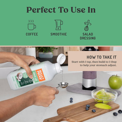 Bulletproof C8 & C10 MCT Oil, 100% Pure Coconut Oil, Triple-Distilled for Sustained Keto Energy, Unflavored, No Additives or Fillers, Non-GMO, 16 oz