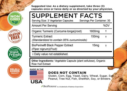 Turmeric Curcumin with BioPerine Black Pepper & 95% Curcuminoids, 1965mg, Maximum