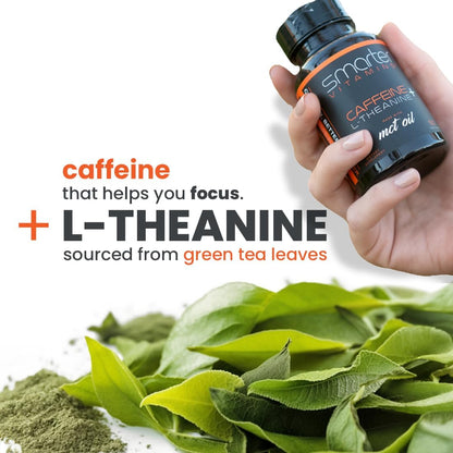 Caffeine Pills 200mg with 100mg L-Theanine & Coconut MCT Oil, 50 Softgels | 2:1 Caffeine-to-L-theanine ratio for smooth energy and focus, one daily softgel, non-GMO, easy-to-swallow, third-party tested
