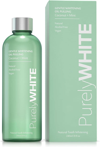 PurelyWHITE Coconut Pulling Oil - Mouthwash Mint Oil Pulling, Coconut Oil Pulling for Teeth, Pulling Oil for Teeth Whitening & Healthier Teeth & Gums - Alcohol-Free Freshens Breath W/ 7 Essential Oils