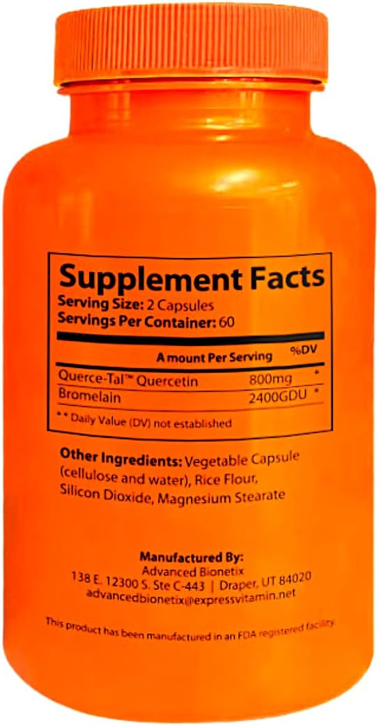 Advanced Bionetix Querce-Tal™ Quercetin + Bromelain 120 Veg Capsules | High Potency Enhanced Absorption Bioavailability. Supports Anti-Oxidant, Flare up Events, Heart Immune Health, Packaging May Vary